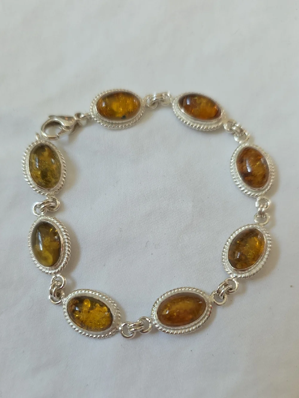 Sterling Silver Amber Link Bracelet in Honey Amber Size 7.25